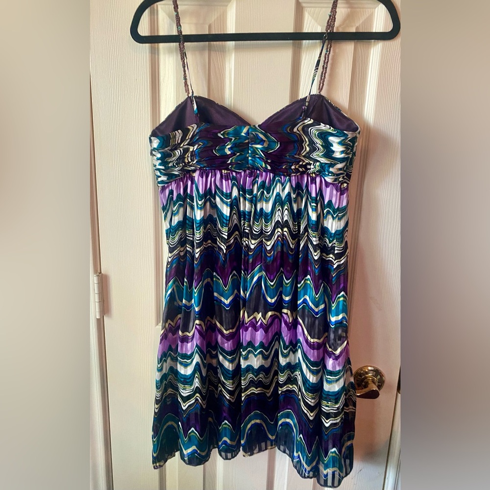 Laundry by Shelli Segal silk dress w/ beaded straps size 4 multicolor Y2K - Picture 5 of 7